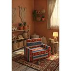 Lensa Home Çocuk Koltuğu Komple Sünger Katlanabilir Yataklı Minder Yatak (0-4 Yaş) Mavi Kilim Desen - 45 x 90 x 10 cm