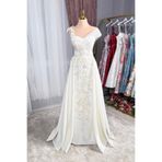 Lenta Moda Beyaz Çiçekli Dantel Kaplama Lizbon Saten Abiye Ve Nikah Elbisesi