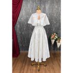 Lenta Moda Beyaz Desenli Pelerin Hediyeli Midi Boy Brokar Abiye Ve Nikah Elbisesi