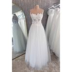 Lenta Moda Beyaz Straplez Yaka Aplik Detaylı Simli Maxi Boy Abiye Ve Nişan Elbisesi