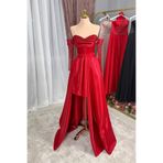 Lenta Moda Kırmızı Çıkarılabilir Etek ve Kol Aksesuarlı Mini Abiye ve Gece Elbisesi