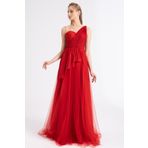 Lenta Moda LM20213011GD000 Drape Detaylı Simli Kırmızı Abiye Elbise