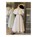 Lenta Wedding Beyaz Işık Saten Pelerinli Midi Boy Kayık Yaka Nişan Ve Gece Elbisesi