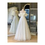 Lenta Wedding Beyaz Simli Çicekli Kalp Yaka Maxi Boy Nişan Ve Gece Elbisesi