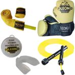 Leon Blade Training Boks, Kick Boks ve Muay Thai Eldiveni Atlama Ipi Dişlik ve Bandaj Seti 3,5 Metre - Sarı - 10 oz