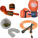 Leon Blade Training Boks, Kick Boks ve Muay Thai Eldiveni Atlama Ipi Dişlik ve Bandaj Seti 3,5 Metre - Turuncu - 10 oz