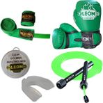 Leon Blade Training Boks, Kick Boks ve Muay Thai Eldiveni Atlama Ipi Dişlik ve Bandaj Seti 3,5 Metre - Yeşil - 8 oz