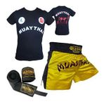 Leon Classic Sarı Muay Thai Şortu Tişört ve Boks Bandajı Seti