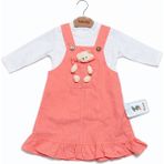 Leona Baby Ayıcıklı Kız Bebek Elbise - 9 Ay - Beyaz - Mercan