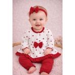 Leona Baby Kalpli Fiyonklu Kız Bebek Takım - 00-Beyaz - 0 - 3 Ay
