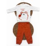Leona Baby Turuncu Waffle Kumaş Pamuklu Ayıcık Desenli Bebek Takım - 9-12M - 01-Turuncu