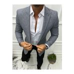 leonmen Erkek Gri Italyan Stil Slim Fit Blazer Tek Ceket