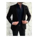 leonmen Erkek Italyan Stil Slim Fit Blazer Siyah Tek Ceket
