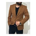 leonmen Erkek kahverengi İtalyan Stil Slim Fit Blazer Tek Ceket