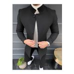 leonmen Erkek Siyah Dik Yaka Slim Fit Kaşe Kaban