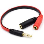 Leonpro 4 Boğumlu 3.5mm Stereo Kulaklık Mikrofon Ayırıcı Silim Yassı Y Kablo 19 cm - 30 cm - Siyah