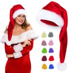 Leonshco Noel Baba şapkası, kırmızı pelüş Noel Baba şapkası ve 10 mini şapka, kalın kürk kenarlı Noel şapkası, sıcak Noel partisi aksesuarları, 32 x 75 cm, yetişkinler ve çocuklar için uygundur
