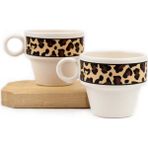 Leopar Desen 2'li Espresso Bardak Seti - Hediye Seramik Fincan - Krem