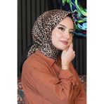 Leopar Desen Bej Soft Pamuk Eşarp