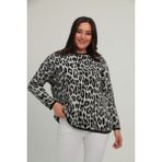 Leopar Desen Büyük Beden Triko Kazak 003 - Standart - Siyah - Beyaz Gri
