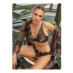 Leopar Desen Desteksiz Dantelli Sütyen Külot Ve Sabahlık 3'lü Takım, 90B, B3560NT-19804IGP271092