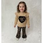 Leopar Desen Kız Çocuk Takım - Camel - Siyah - 7 Yaş