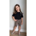 Leopar Desen Tayt T-Shirt Pamuk Takım - 4 - 5 Yaş - Leopar - Gri - Siyah