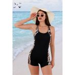 Leopar Desenli Asklı Şortlu Siyah Kadın Deniz Yüzücü Tulum Mayo - Siyah - Beyaz Leopar - 40