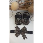 Leopar Desenli Bebek Patik Ve Bandana Seti Siyah