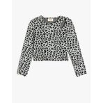 Leopar Desenli Bluz Uzun Kollu Bisiklet Yaka Pencere Detaylı