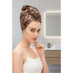 Leopar Desenli Mikrofiber Saç Kurulama Havlusu - Lastikli Ultra Emici Yumuşak Kurulama Havlusu - 10 x 10 cm - 011 - Bej