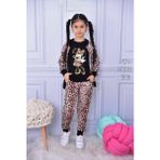 Leopar Desenli Minnie Mouse Baskılı Uzun Kollu 3'lü Kız Çocuk Pijama Alt-Üst Takım - Kahverengi - 9 - 10 Yaş