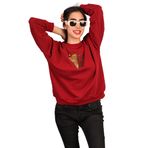 Leopar Desenli Oversize Kadın Sweatshirt (Bordo, M)