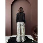 Leopar Desenli Payetli Wide-Leg Pantolon