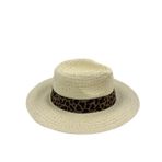 Leopar Desenli Şeritli Hasır Panama Şapka – Unisex Yazlık Şık Model