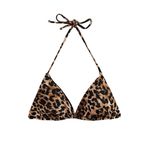 Leopar Desenli Üçgen Bikini Üstü Boyundan Bağlamalı
