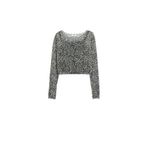 Leopar Desenli Uzun Kollu Bisiklet Yaka Crop Bluz