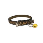 Leopar Desenli Varaklı Derili 1 Cm Metal Kilit Tokalı Zilli Kedi Tasması