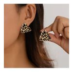 Leopar Desenli Vintage Üçgen Twist Model Kadın Küpe
