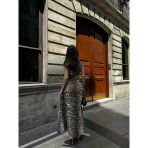 Leopar Desenlifermuarlı Cepli Pileli Midi Elbise - Leopar