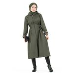 Leopar Detaylı Trençkot-Haki