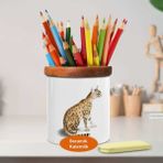 Leopar Kedi Ahşap Seramik Kalemlik - 53876-43244 - Beyaz