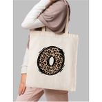 Leopar O Harfi Desenli, Y2 Pinterest Retro Bez Çanta Tote Bag, Hediye Çanta - 10D-Krem