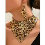 Leopar Şık Özel Tasarım Fular Tarzı Payet Kolye+Küpe Set