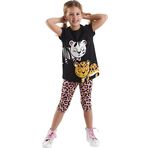 Leopar ve Zebra Kız Çocuk Yazlık Tunik T-shirt Tayt Takım