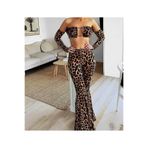 LEOPAR YÜKSEK BEL İSPANYOL PACA TAYT STRAPLEZ CROP TAKIM LEOPAR XS