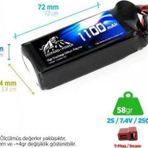 Leopard Power 1100mAh 7.4V 2S 25C Lityum Polimer Lipo Batarya Pil T Plug