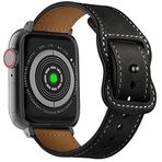 Leotop Apple Watch kayışları ile uyumlu 45 mm 44 mm 42 mm gerçek deri kayış çılgın atlar spor retro bileklikler iWatch SE Band serisi 7 6 5 4 3 2 1 erkek kadın bilekliği (45/44/42 mm, siyah)