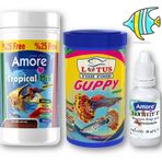 Lepistes-Melek-Plati-Moli Balık Yemi 125ml, Lotus Guppy Granül 100ml, Multivitamin