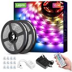 Lepro LED şerit 15 m (2 x 7,5 m) RGB set, 5050 SMD 450 LED’li şerit, 12 V, LED bant, kendinden yapışkanlı, esnek LED ışık bandı, IP20, LED şerit zincir, kısılabilir, güç kaynağı ve kontrol cihazı dahil